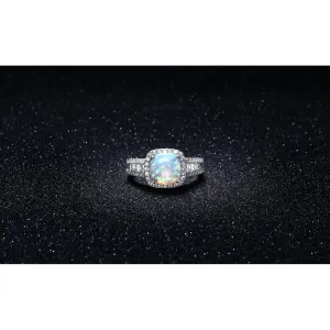 18k White Gold White Opal Cushion Cut Halo Ring 3.50 cttw Sizes 6 7 8 9