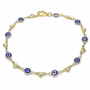 18K WOMENS Plated Heart-BLUE LOBSTER CLASP ANKLE BRACELET 10 INCH