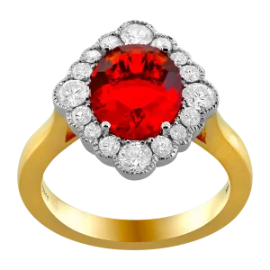 18K Yellow & White Halo Fire Opal and Natural Diamond Ring Size 6.5