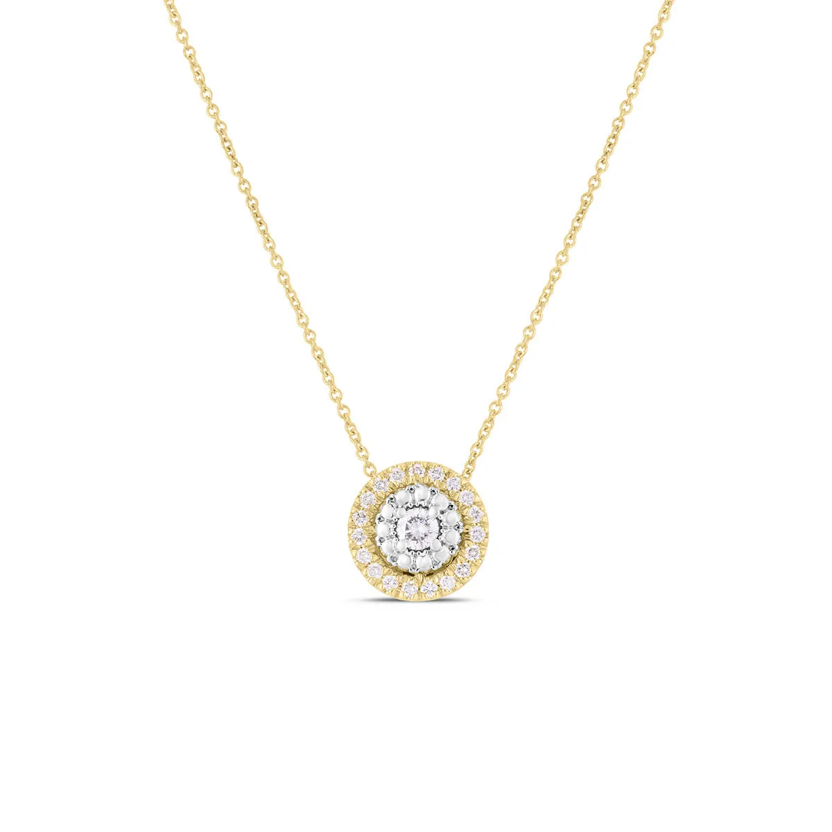 18K Yellow and White Gold Small Pave Dot Necklace