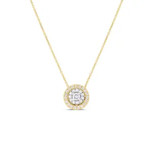 18K Yellow and White Gold Small Pave Dot Necklace