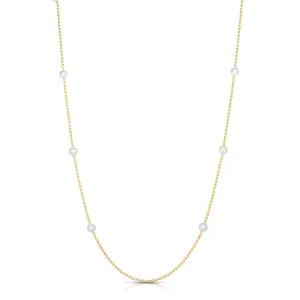 18K Yellow Gold and Pearl Station Beaded Chain Necklace