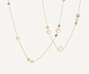 18K Yellow Gold Long Mixed Gemstone Necklace