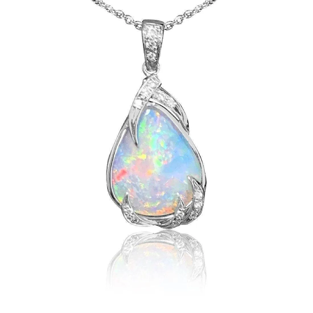 18kt White Gold Opal and Diamond pendant