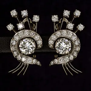 2.75ct CERTIFIED H VS DIAMOND COCKTAIL EARRINGS VINTAGE ESTATE FLORAL WHITE GOLD