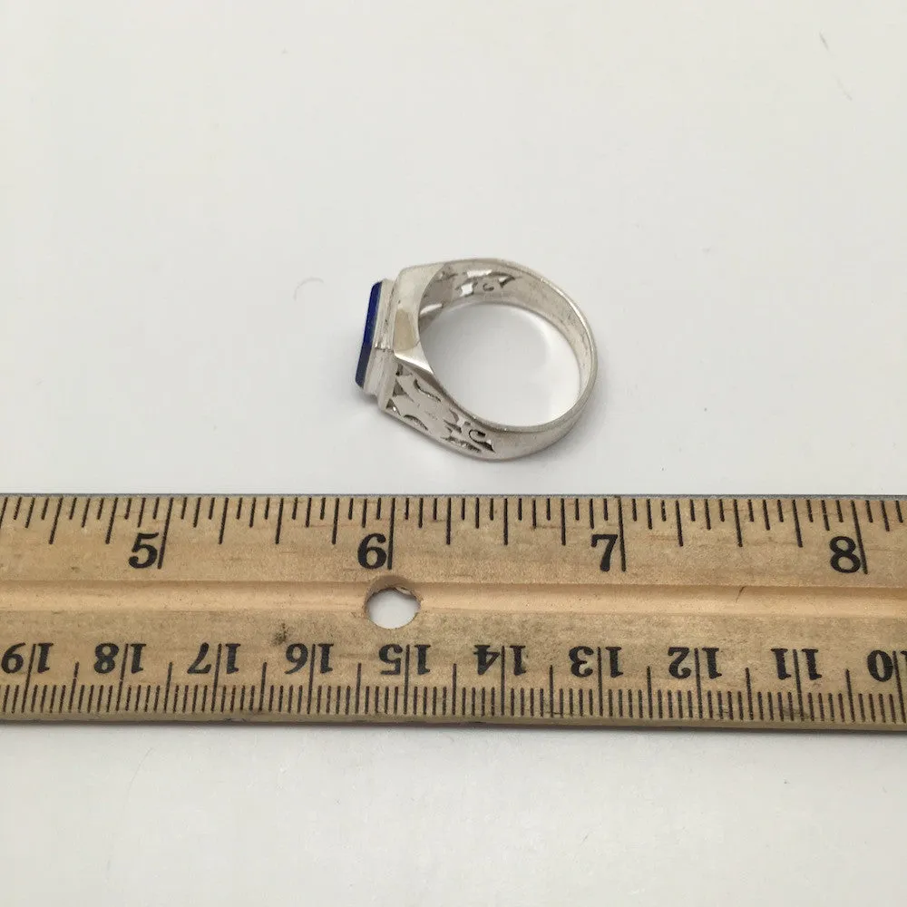 29 cts Genuine Rectangle Lapis Lazuli Sterling Silver Men Ring, size:11, SE65