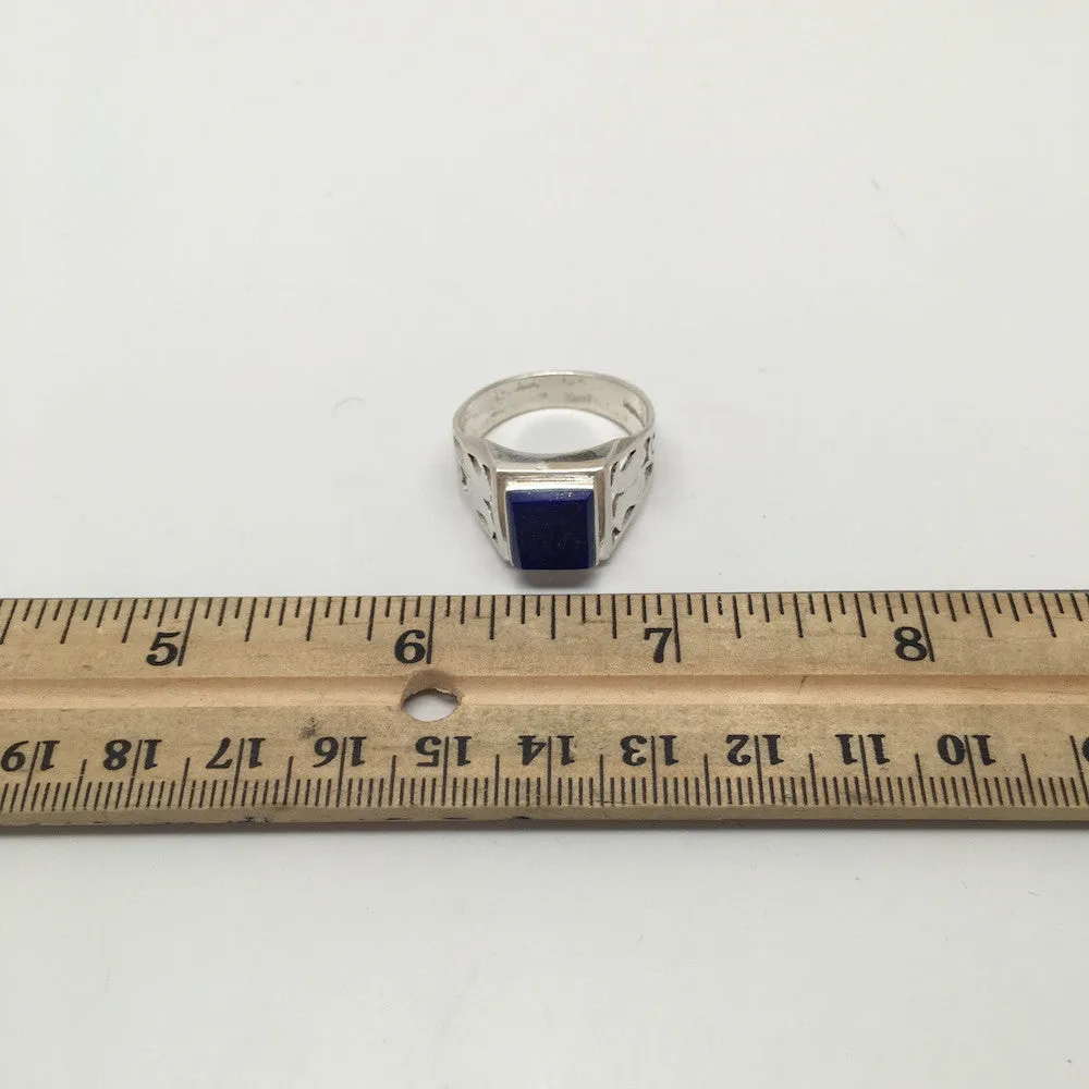 29 cts Genuine Rectangle Lapis Lazuli Sterling Silver Men Ring, size:11, SE65
