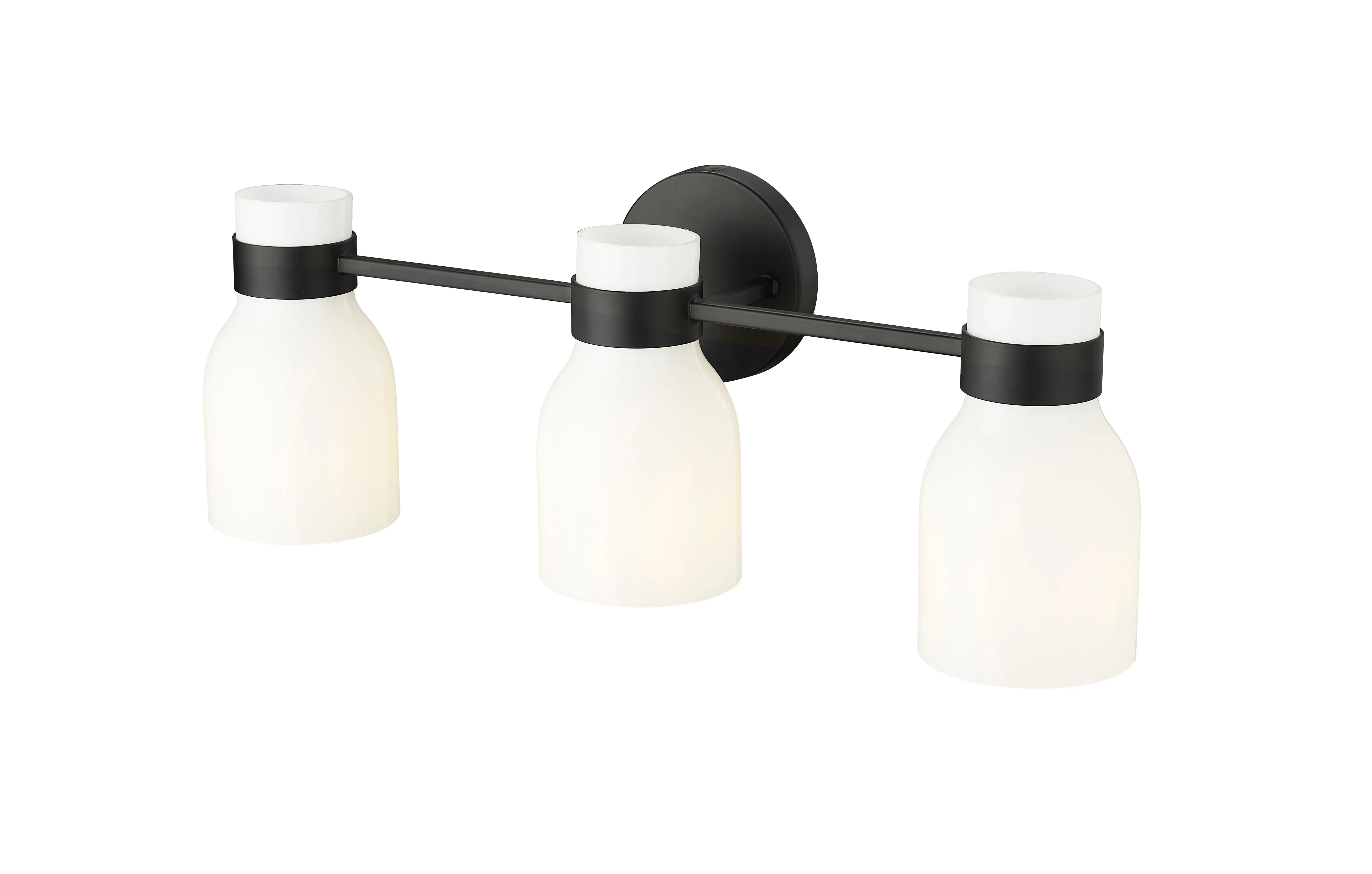 3 Lamps Corella Vanity Light - Matte Black - Opal Shiny Glass - 22.4in. Wide