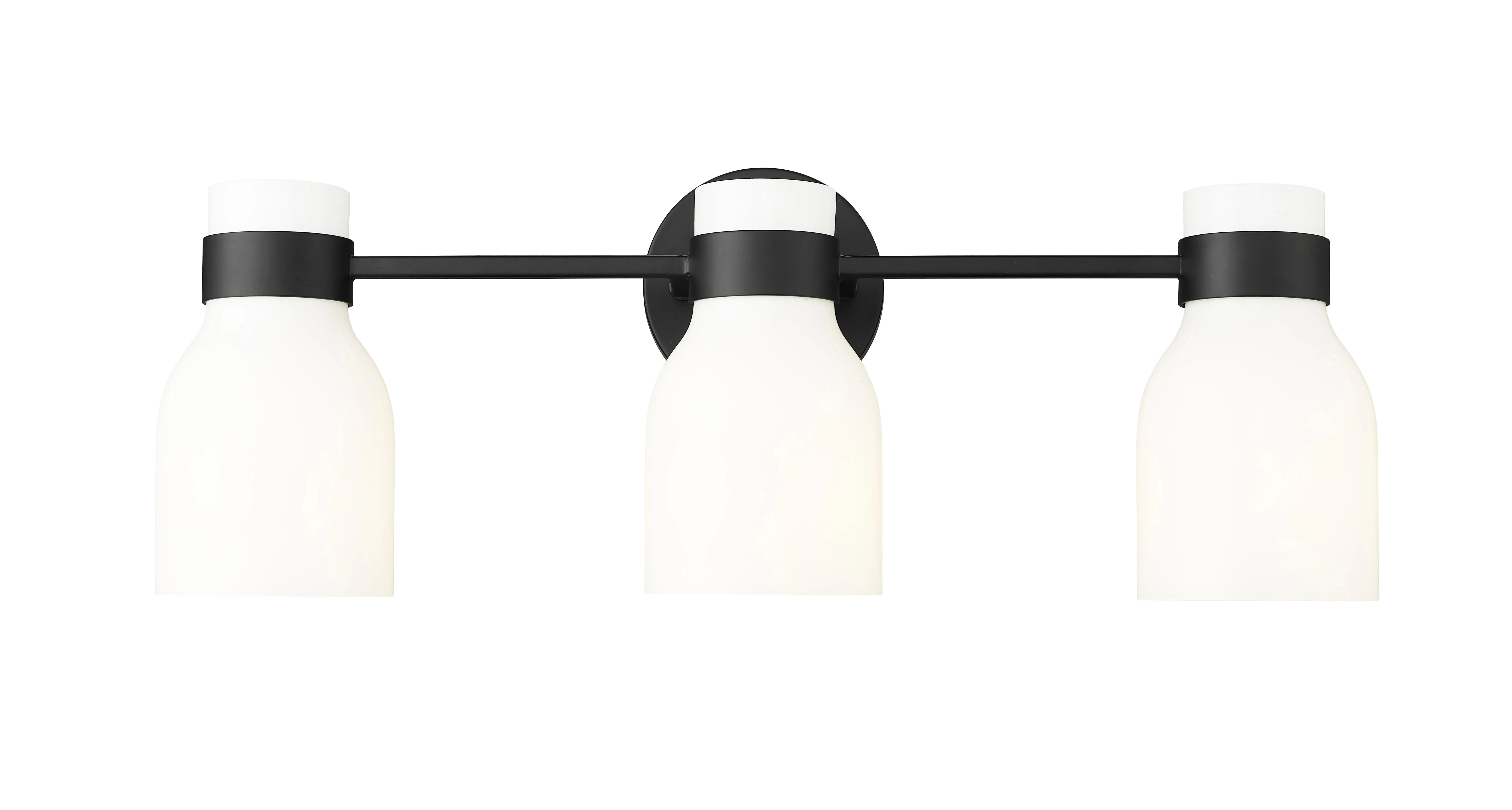3 Lamps Corella Vanity Light - Matte Black - Opal Shiny Glass - 22.4in. Wide