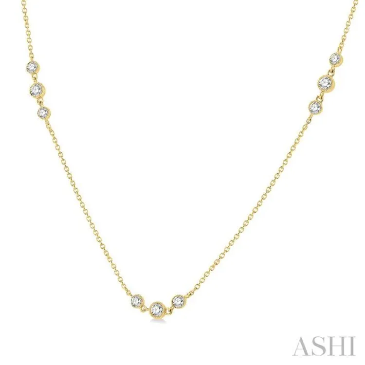 3/4 ctw Three Stone Bezel Set Round Cut Diamond Station Necklace in 14K Yellow Gold