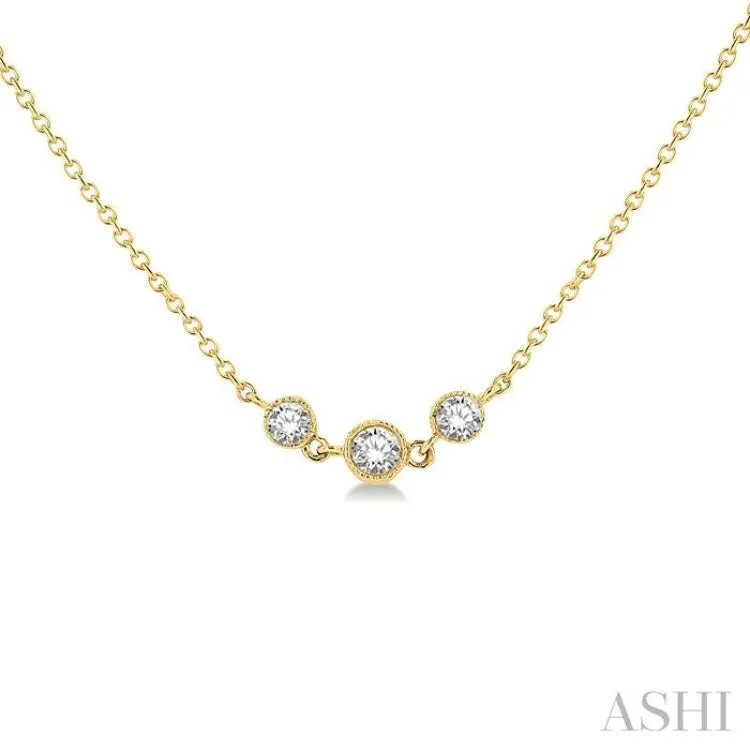 3/4 ctw Three Stone Bezel Set Round Cut Diamond Station Necklace in 14K Yellow Gold