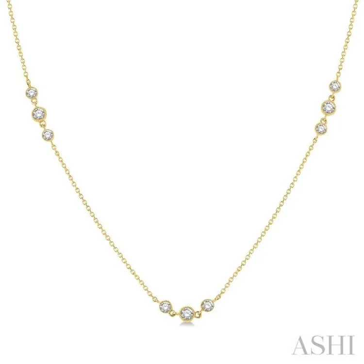 3/4 ctw Three Stone Bezel Set Round Cut Diamond Station Necklace in 14K Yellow Gold