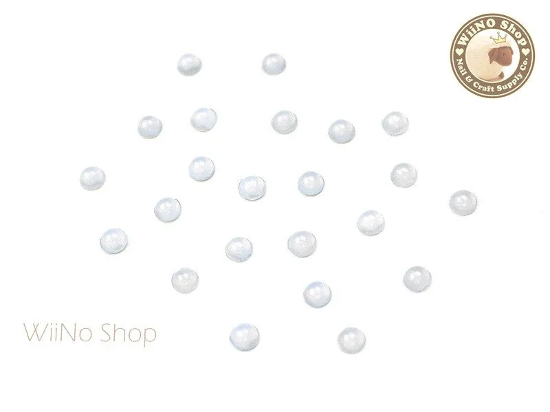 3mm White Opal Half Round Flat Back Acrylic Cabochon Nail Art - 15 pcs