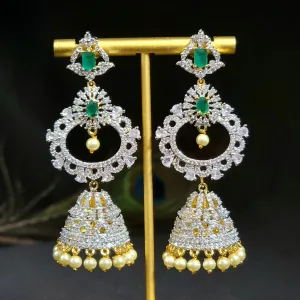 4-in-one Changeable Green & White AD Zircon Jhumka Earring