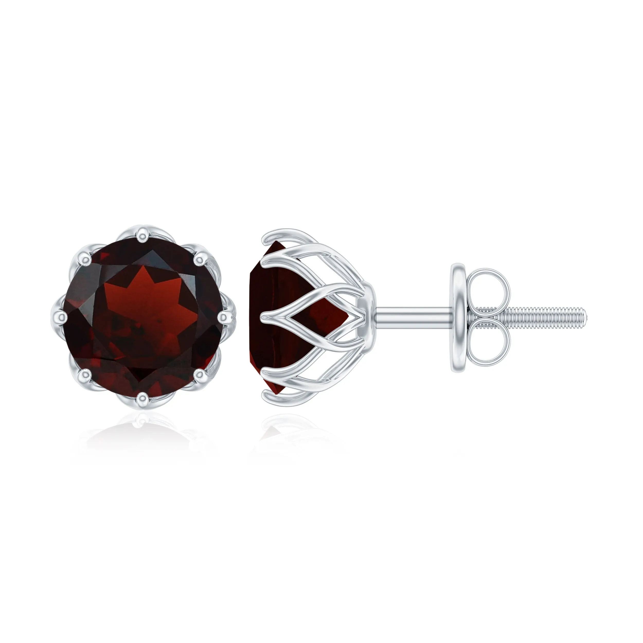 6 MM Decorative Garnet Solitaire Stud Earrings