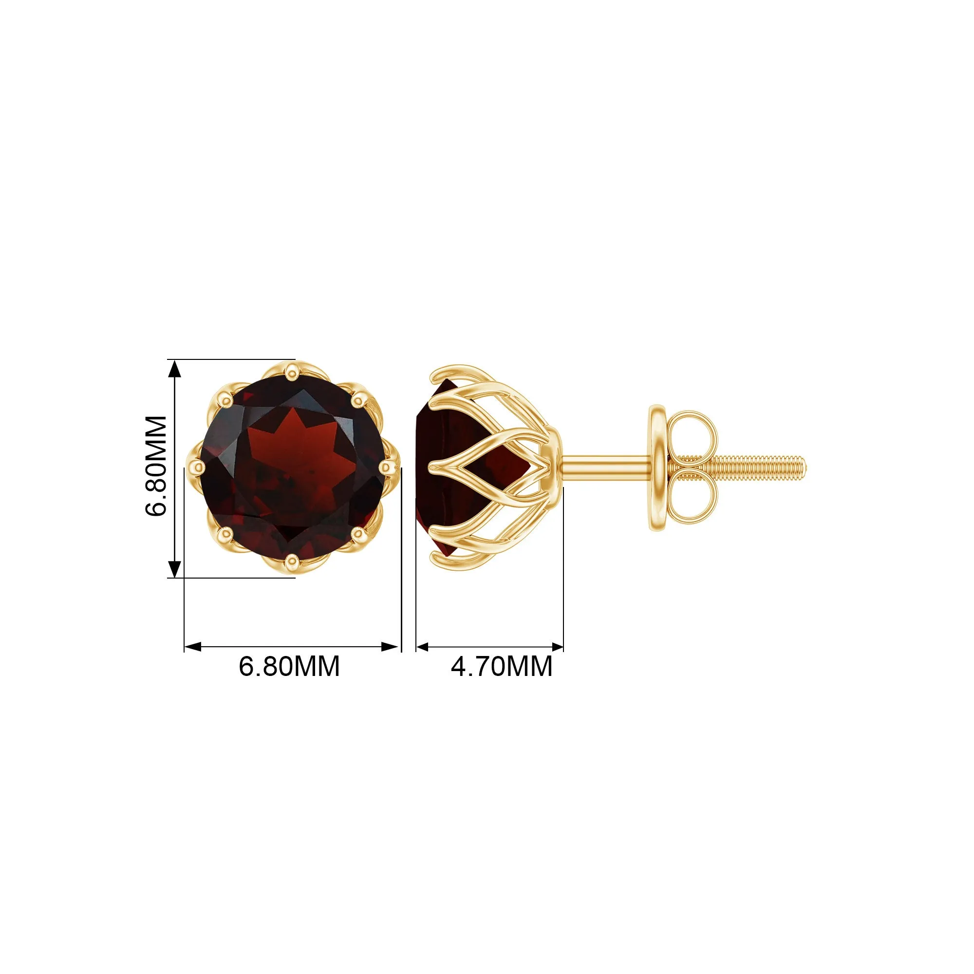 6 MM Decorative Garnet Solitaire Stud Earrings