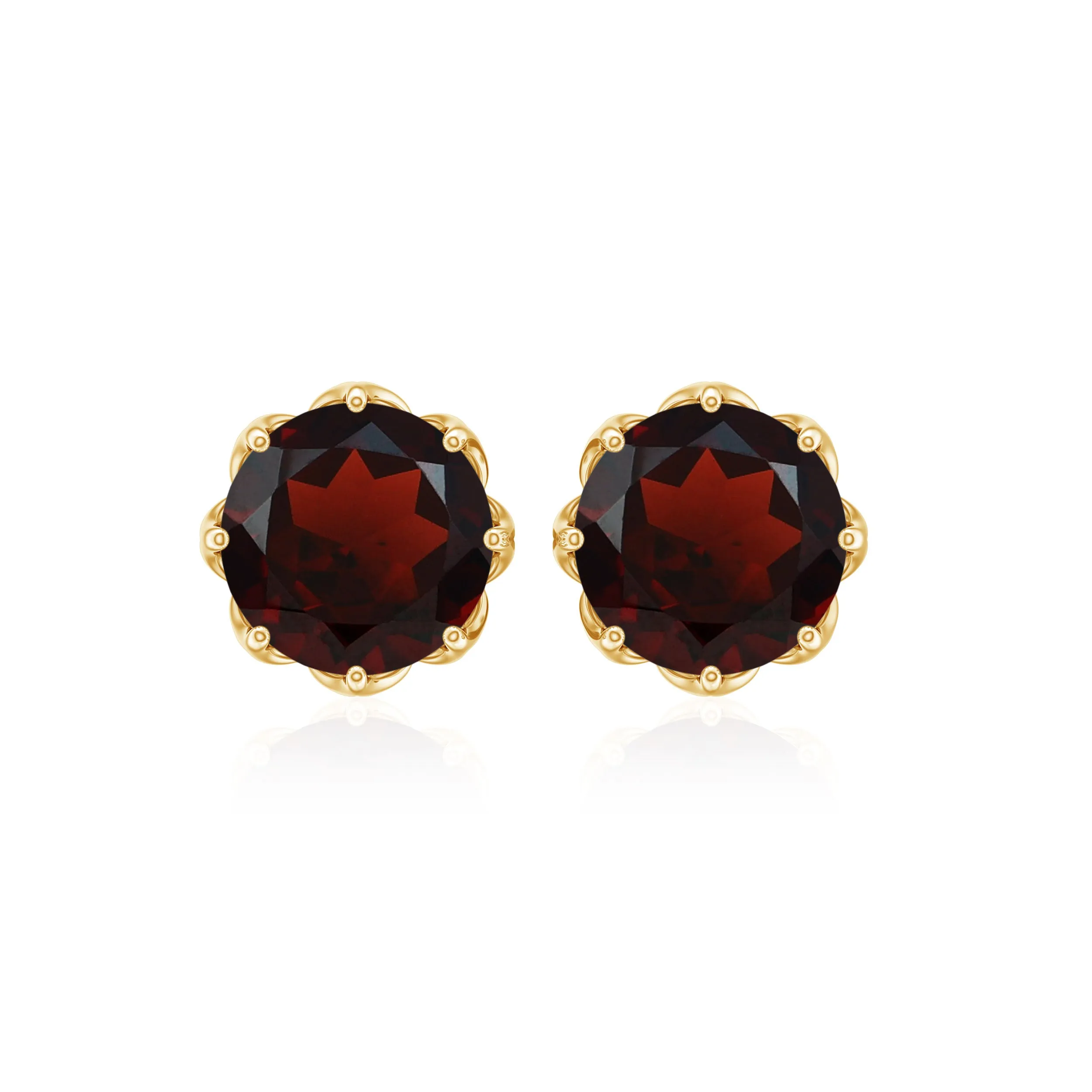 6 MM Decorative Garnet Solitaire Stud Earrings