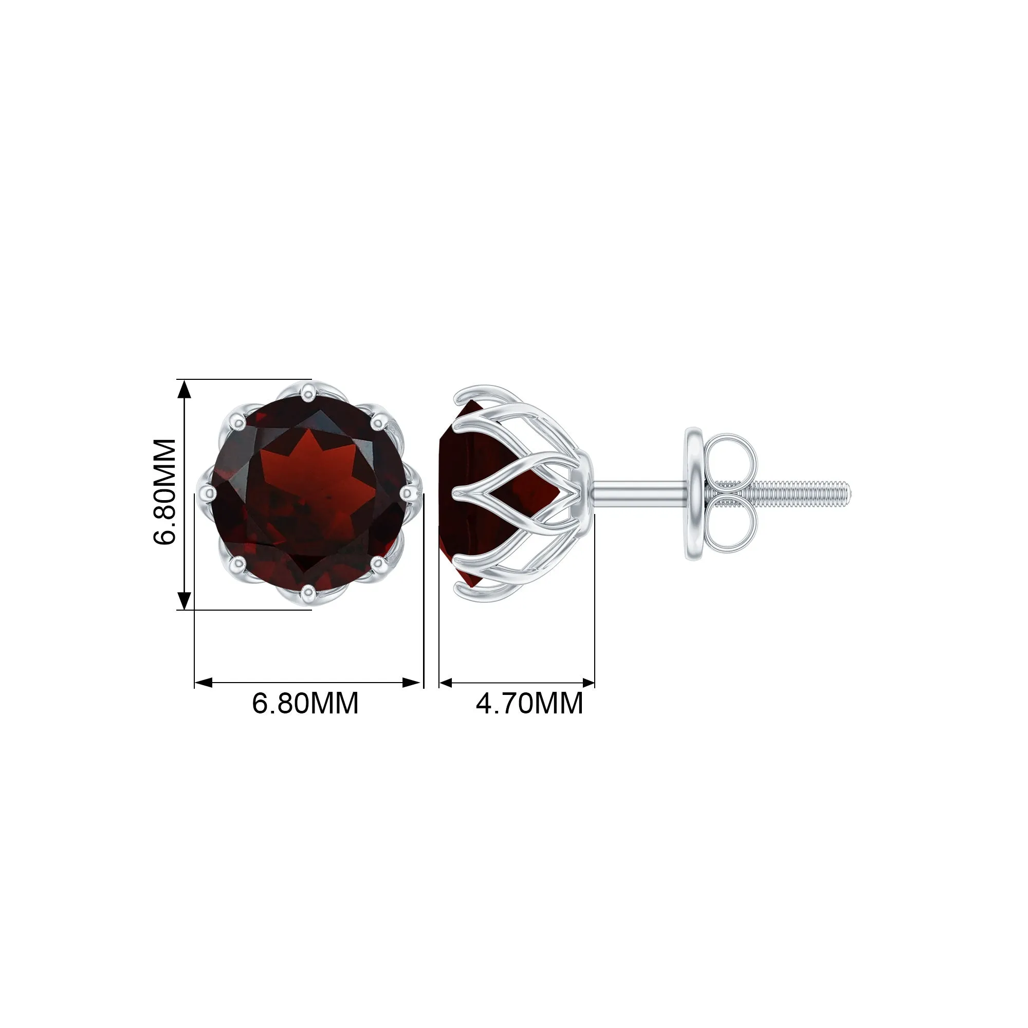 6 MM Decorative Garnet Solitaire Stud Earrings