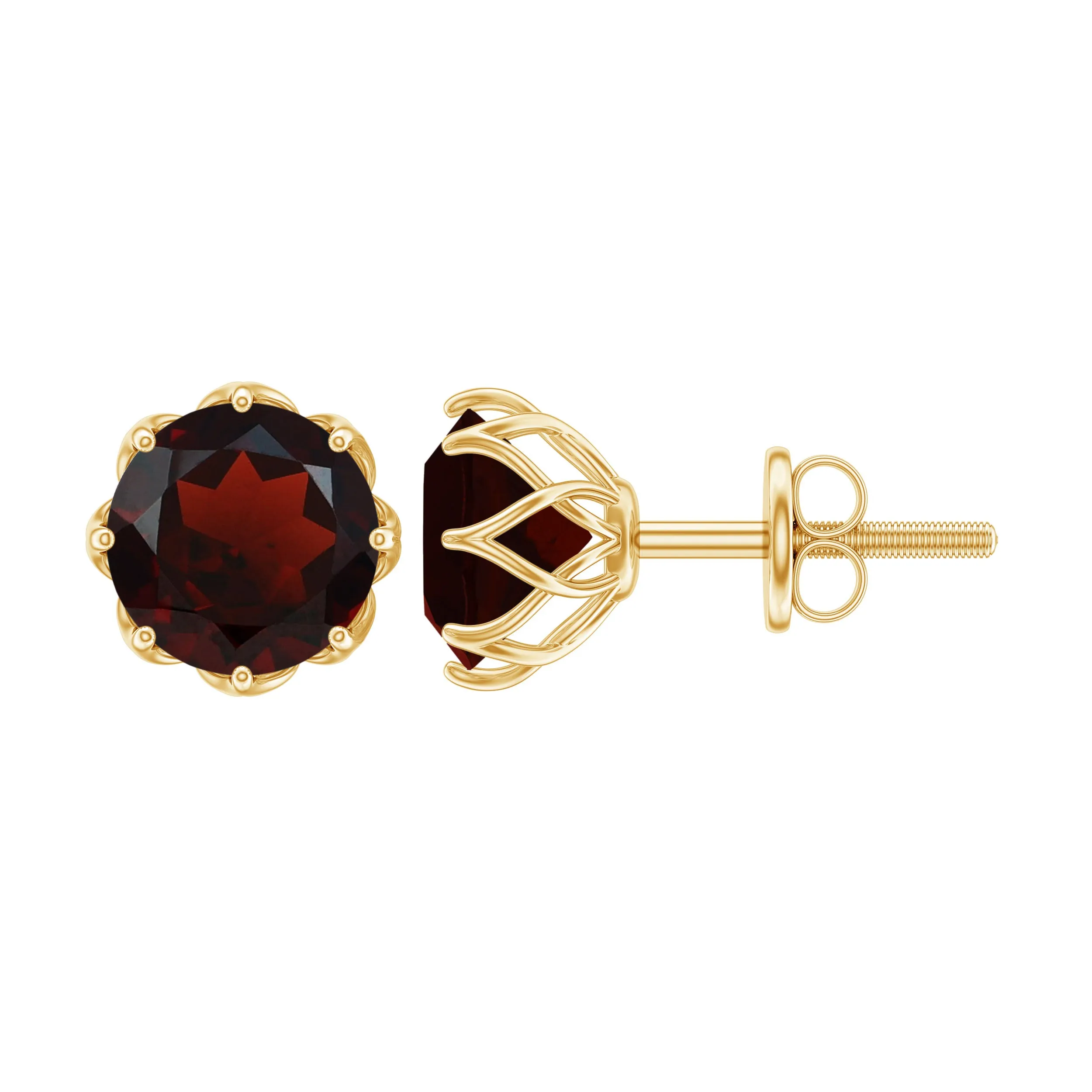 6 MM Decorative Garnet Solitaire Stud Earrings