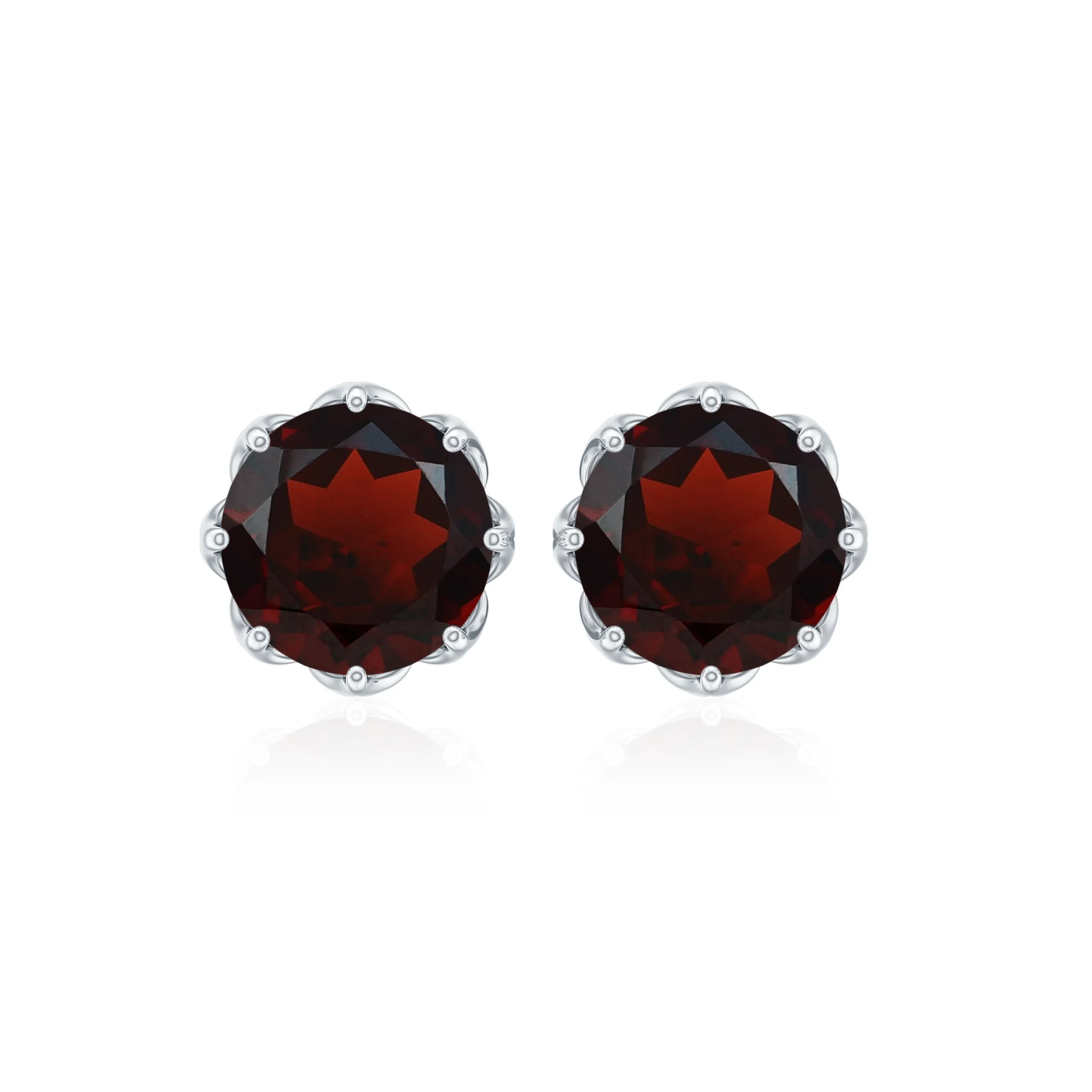 6 MM Decorative Garnet Solitaire Stud Earrings