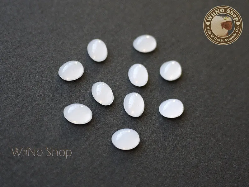 6 x 8mm Oval White Opal Flat Back Acrylic Cabochon Nail Art - 15 pcs
