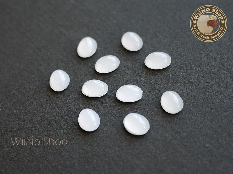 6 x 8mm Oval White Opal Flat Back Acrylic Cabochon Nail Art - 15 pcs