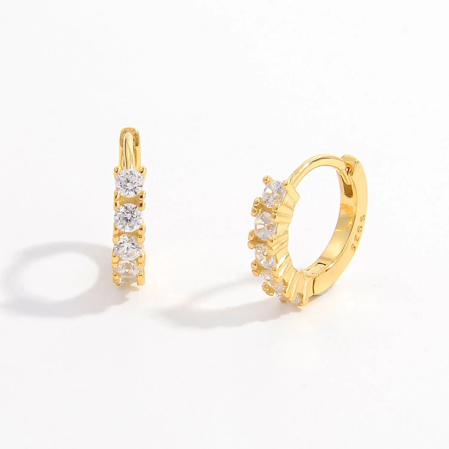 925 Sterling Silver Inlaid Zircon Huggie Earrings