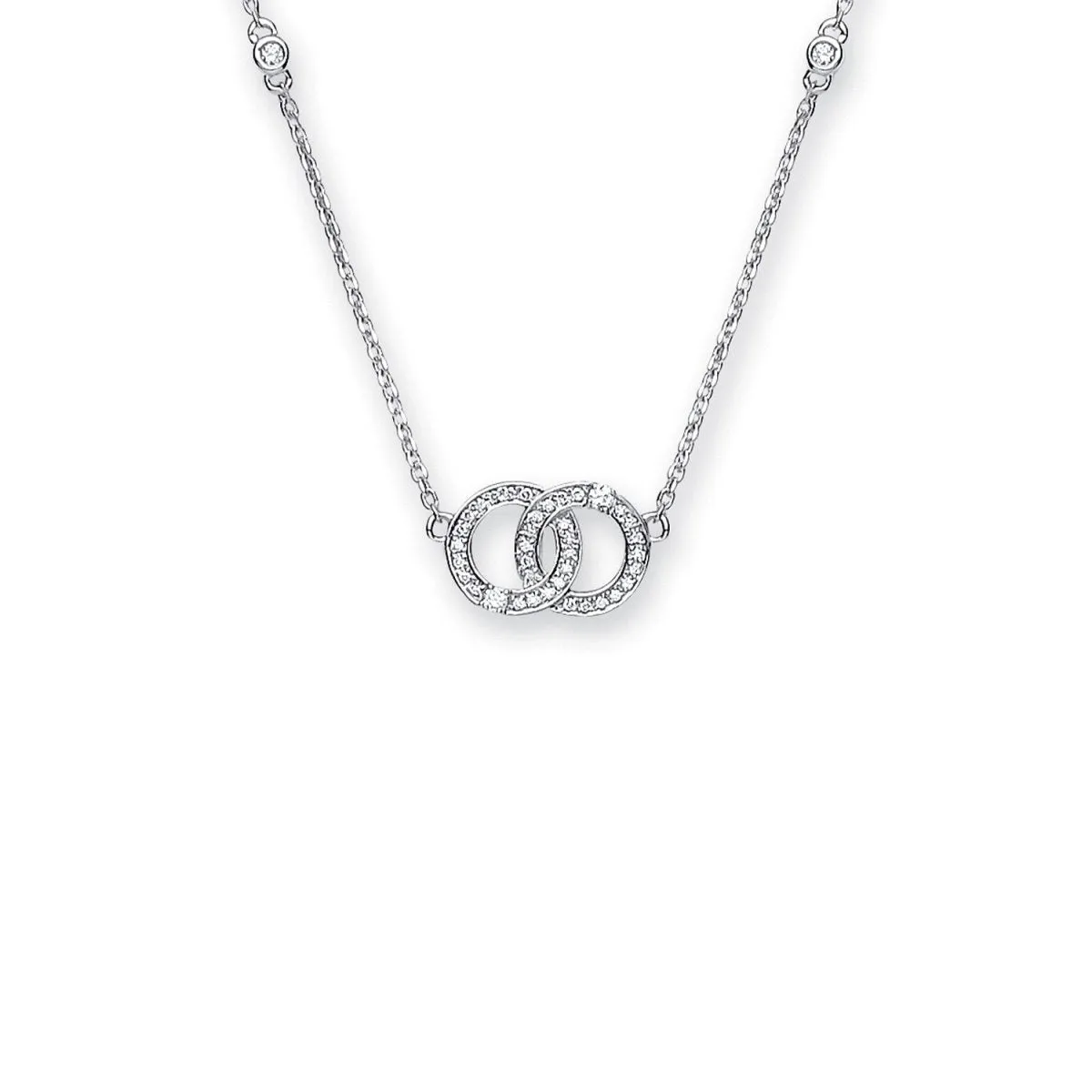 9ct White Gold 0.34ct Diamond Interlinking Circles Necklace