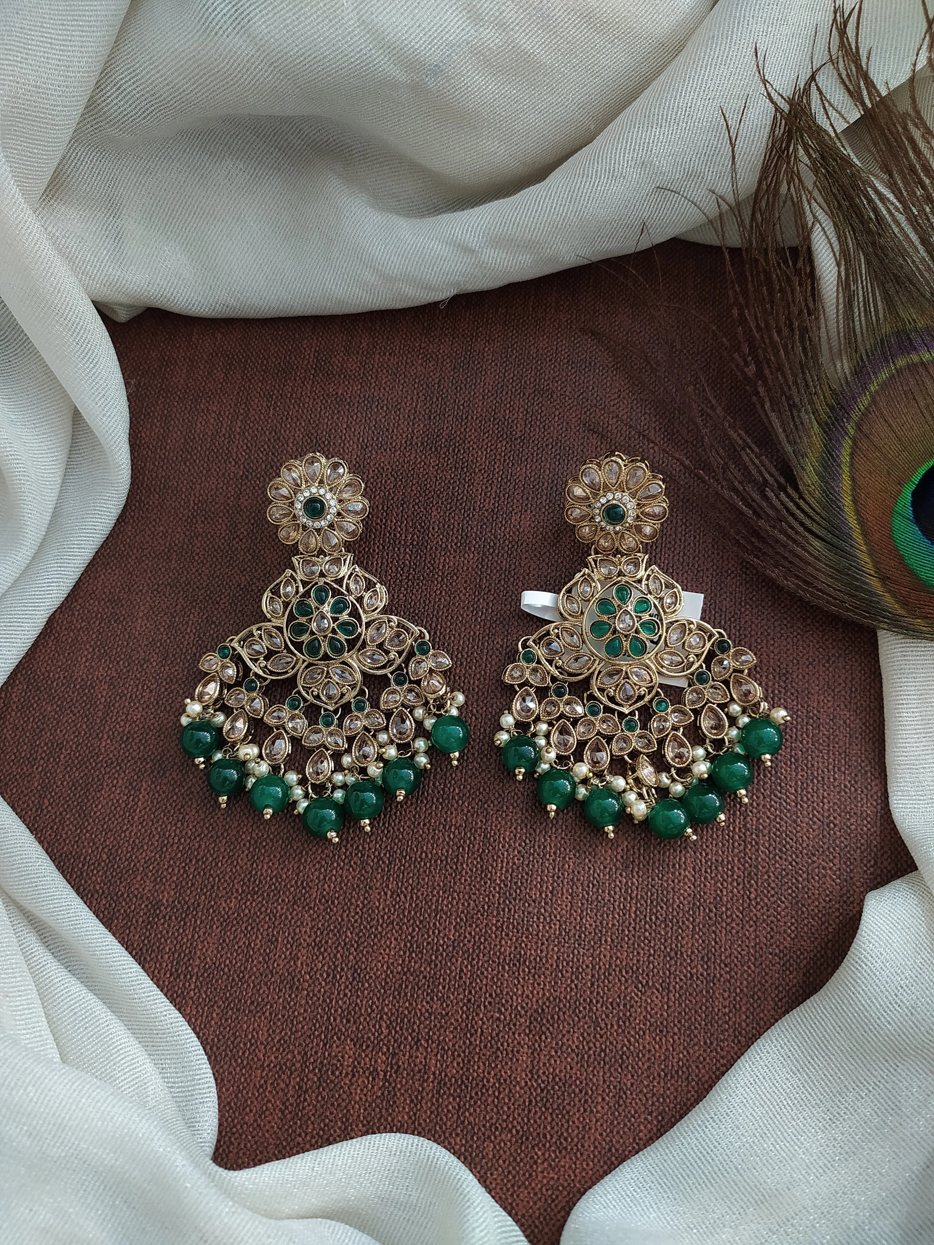 A Symphony of Blooms for Your Mehendi Floral Design Uncut Polki Earrings