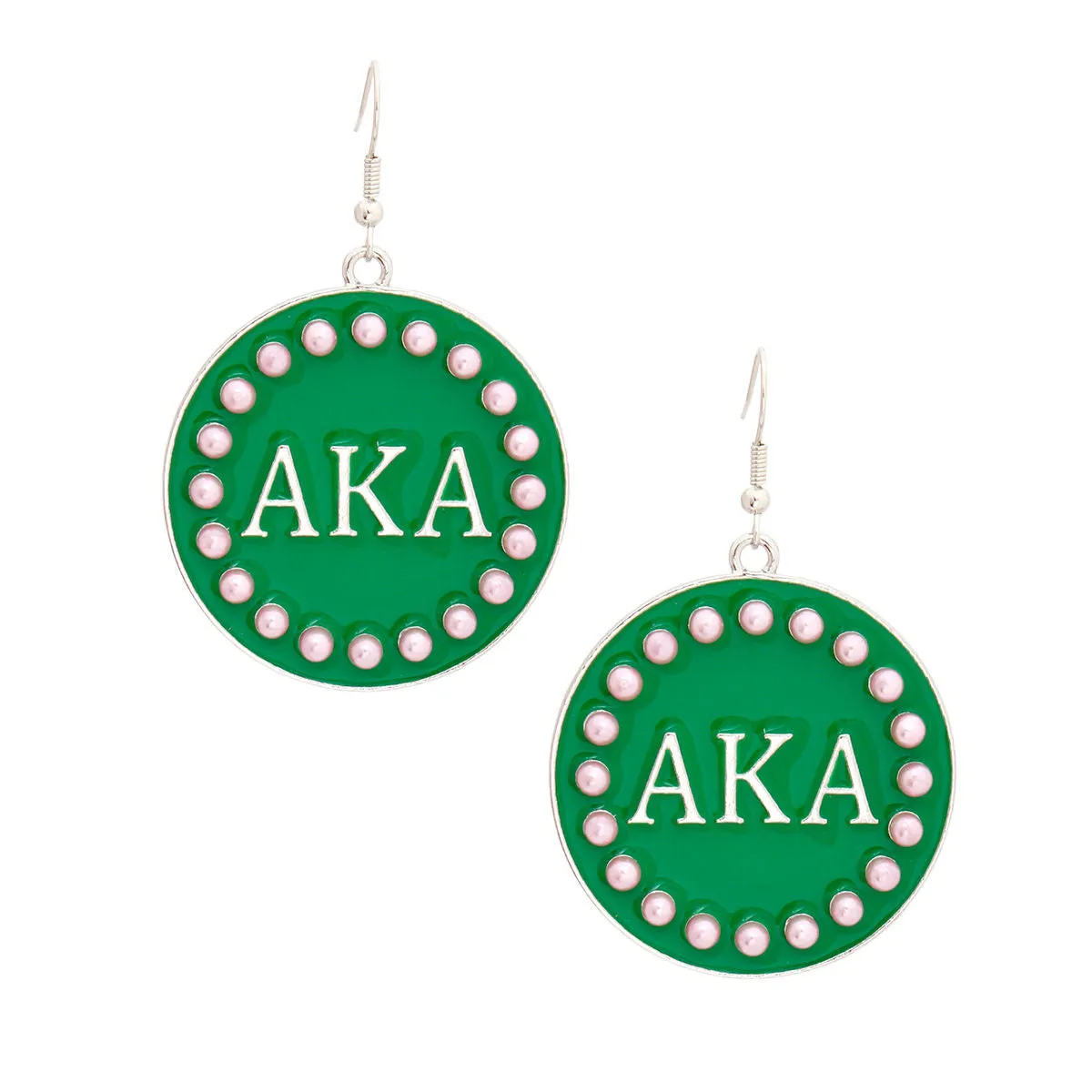 AKA Alpha Kappa Alpha Inspired Earrings Sorority Round Green Fish Hook Earrings