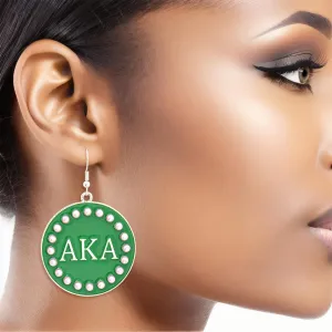 AKA Alpha Kappa Alpha Inspired Earrings Sorority Round Green Fish Hook Earrings