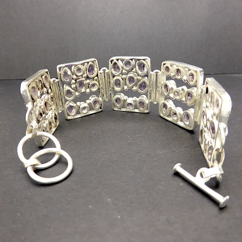 Amethyst Bracelet, 5 Panels, Faceted Stones, 925 Silver