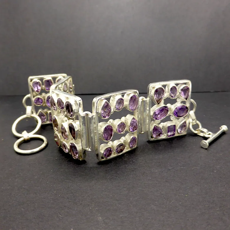 Amethyst Bracelet, 5 Panels, Faceted Stones, 925 Silver