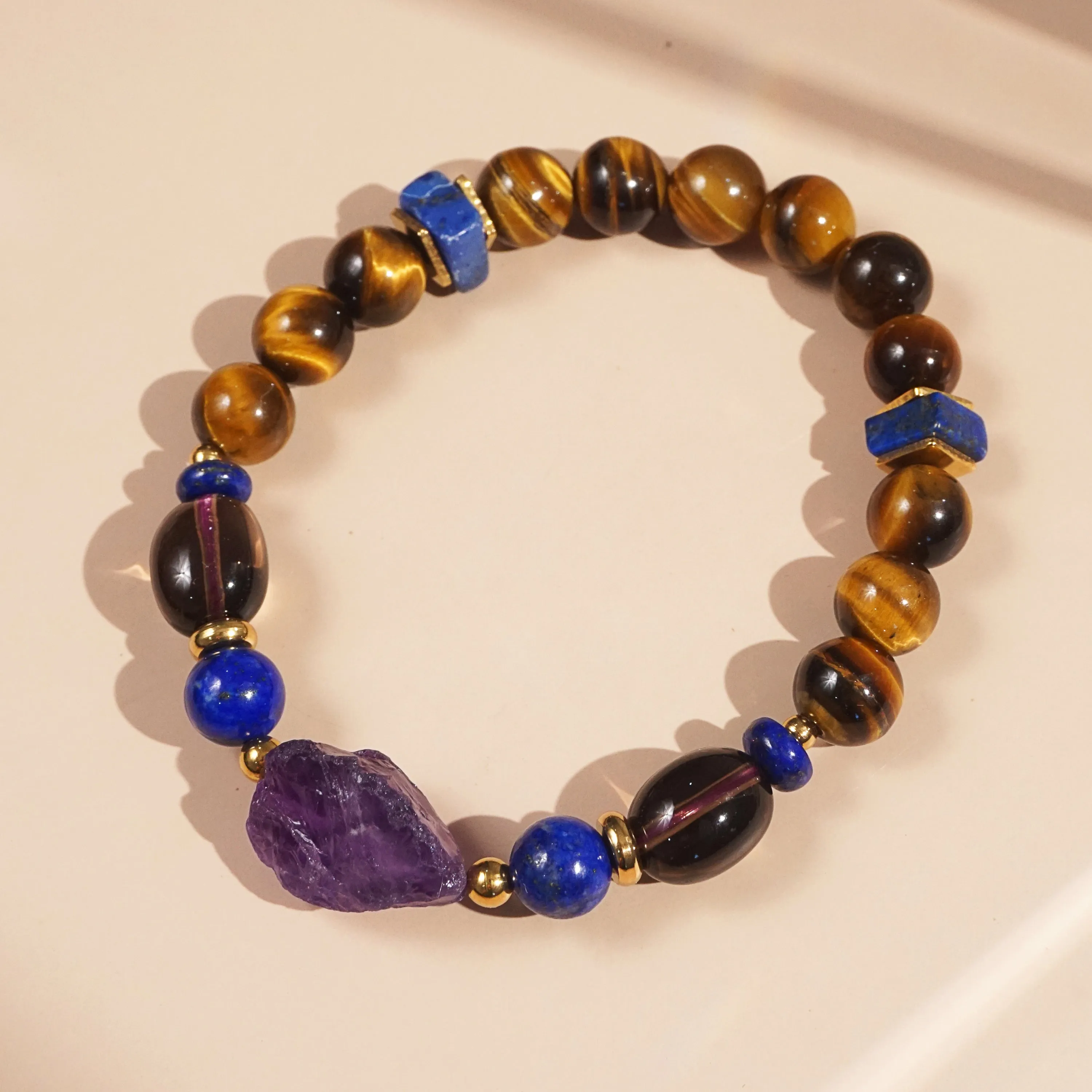 Amethyst, Lapis Lazuli, Smoky Quartz, and Tiger Eye