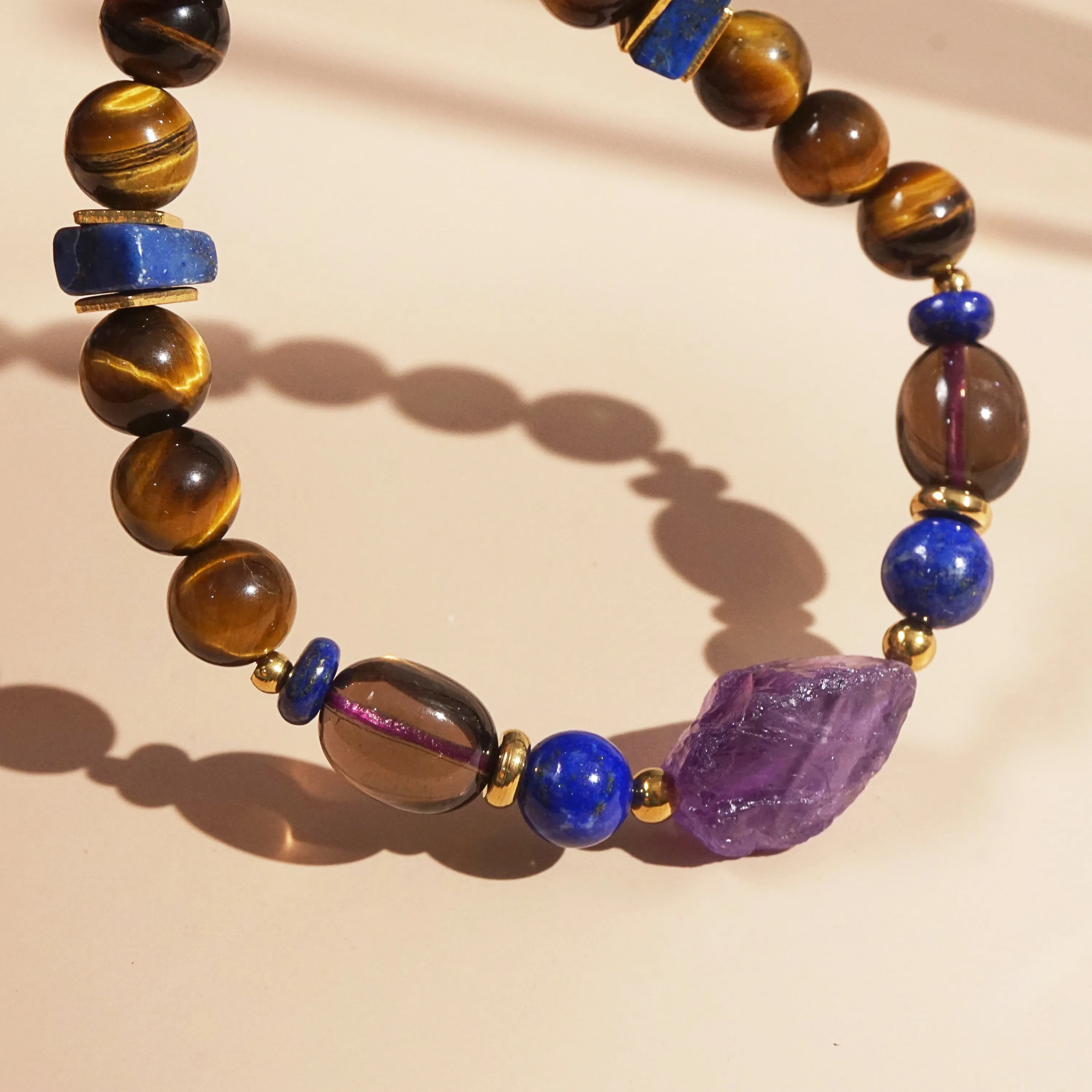 Amethyst, Lapis Lazuli, Smoky Quartz, and Tiger Eye