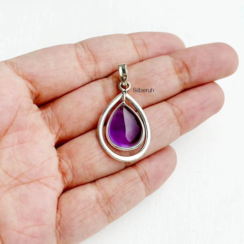 Amethyst Silver Drop Pendant