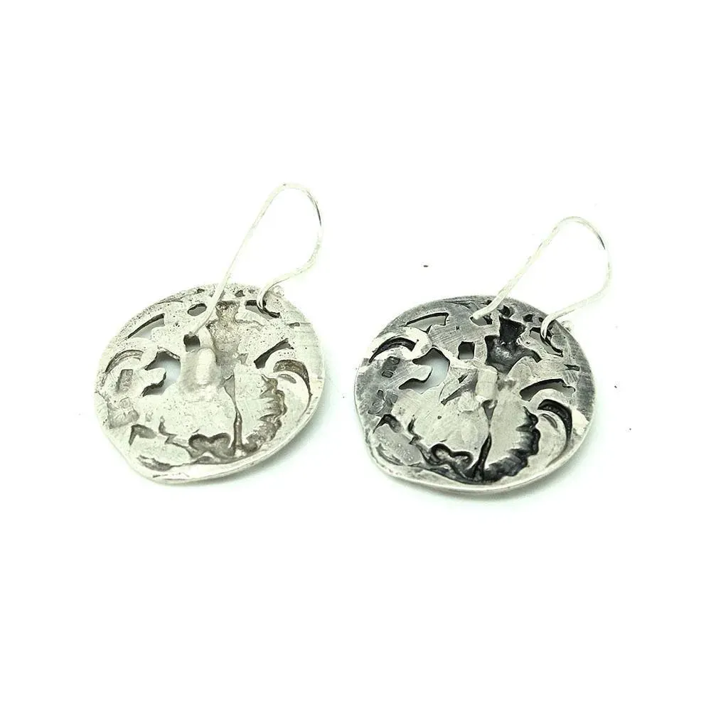 Antique Art Nouveau 1902 Poseidon God of the Sea Silver Drop Earrings