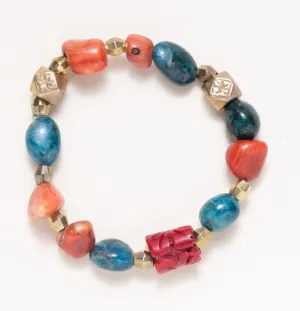 Apatite, Tahitian Pearl, Coral and African Brass