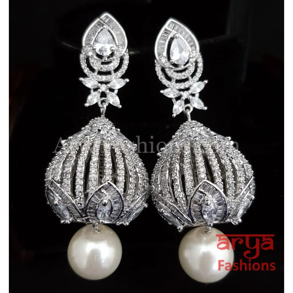 Ariana Victorian Cubic Zirconia Crown Earrings with pearl drops