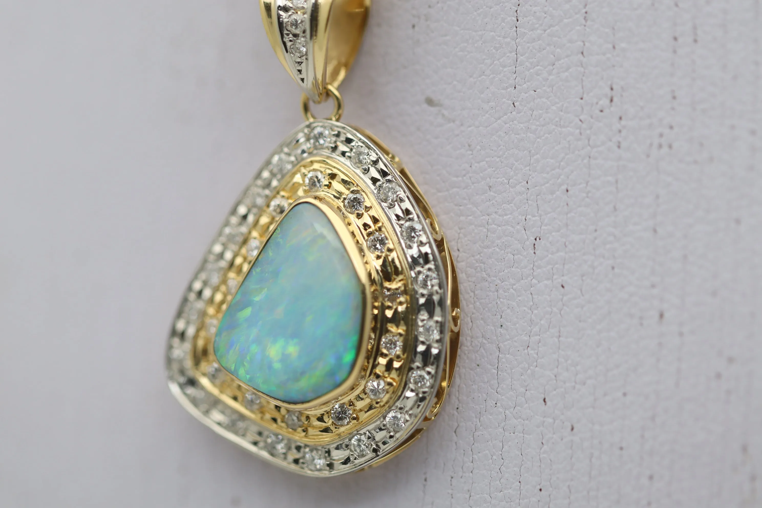 Australian Boulder Opal Diamond Gold & Platinum Pendant