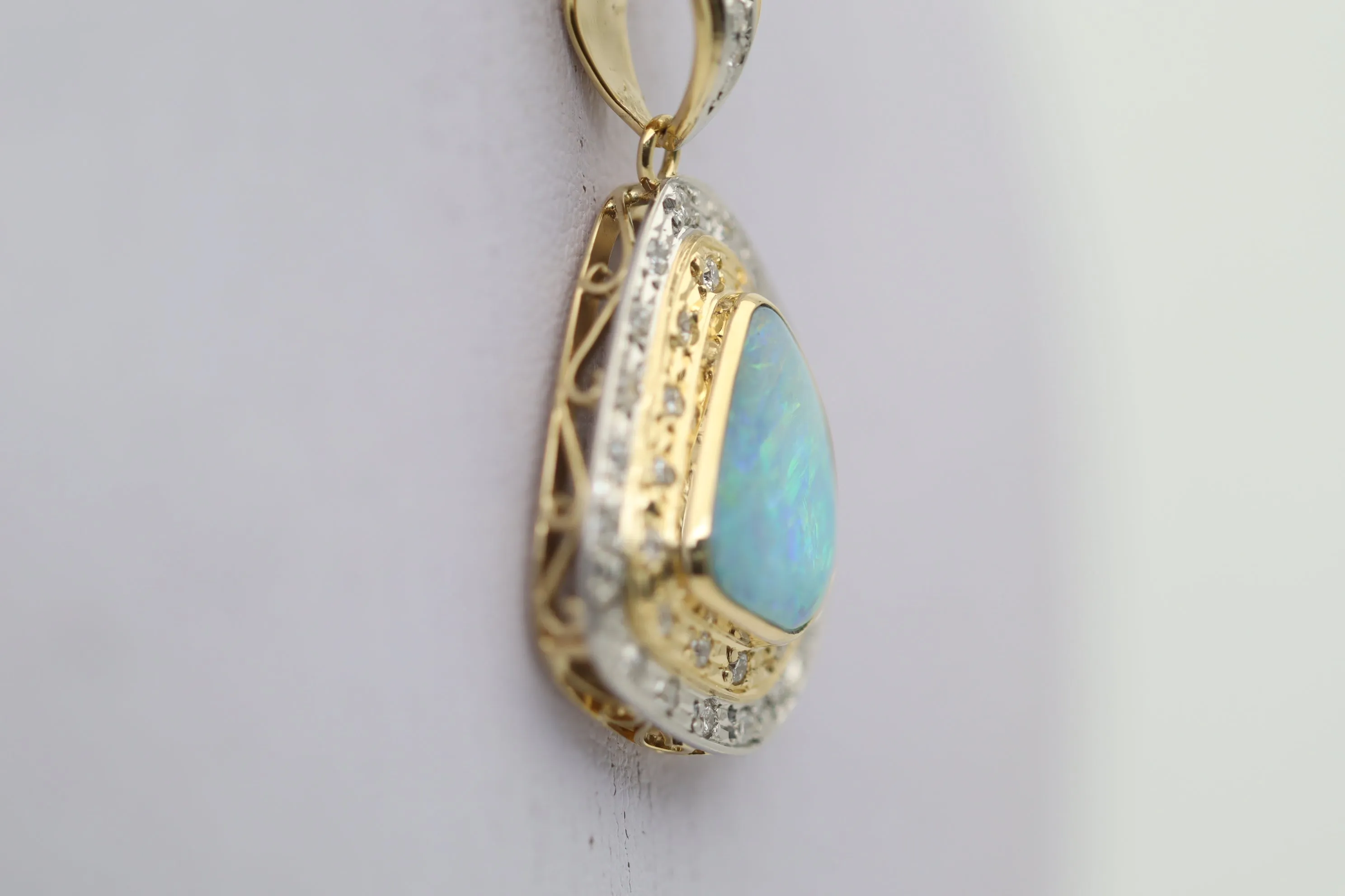 Australian Boulder Opal Diamond Gold & Platinum Pendant
