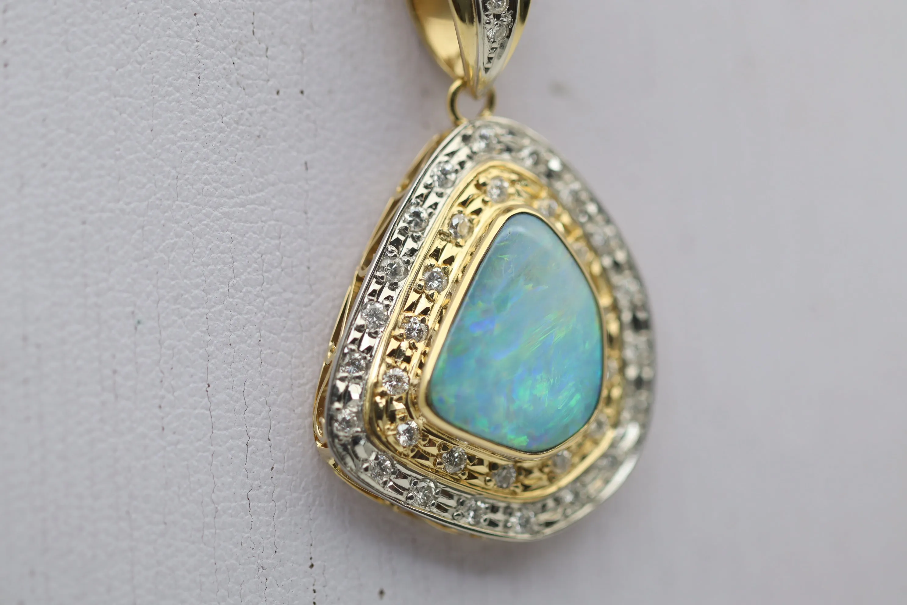 Australian Boulder Opal Diamond Gold & Platinum Pendant