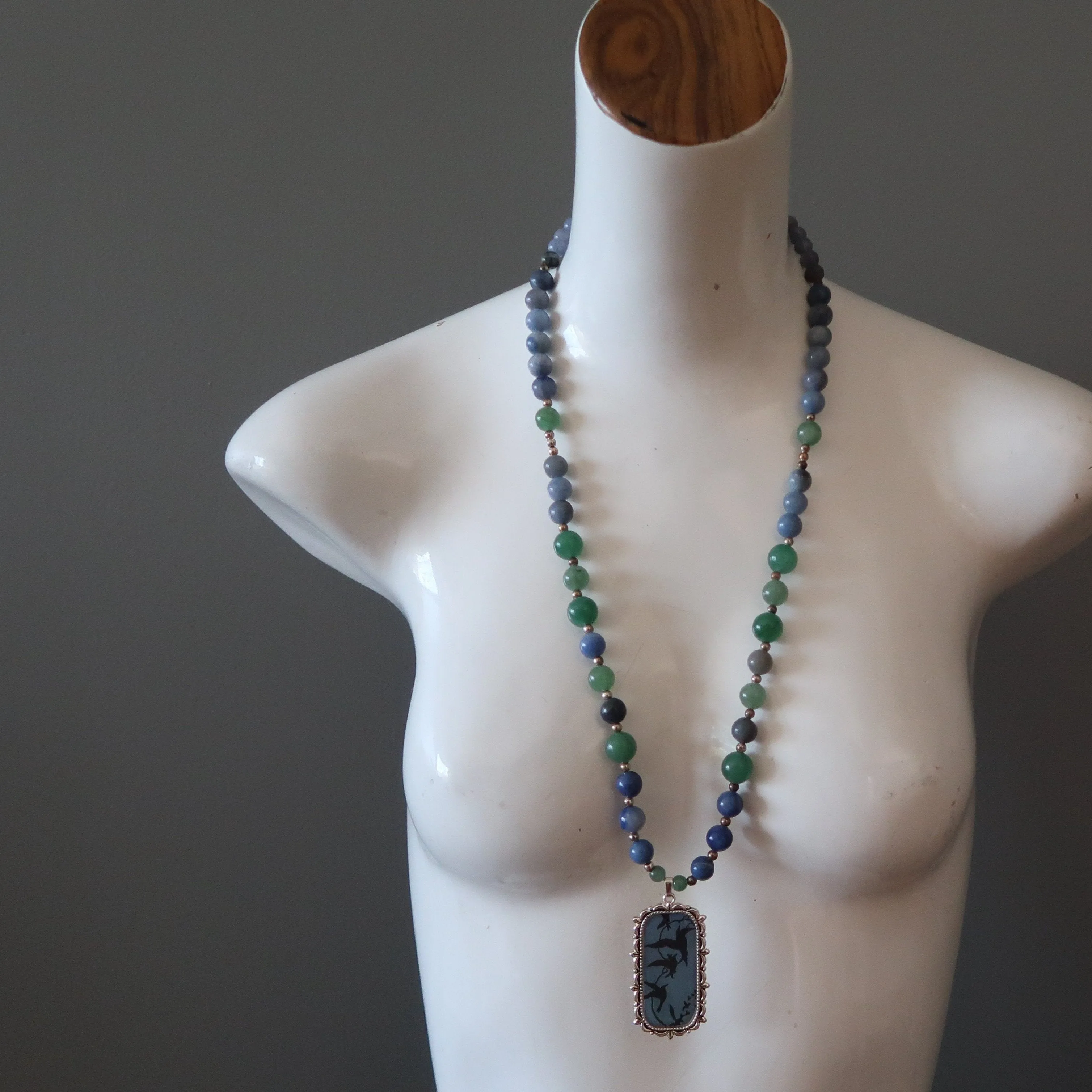 Aventurine Mixed Necklace Blue Gemstone Singing Song Birds