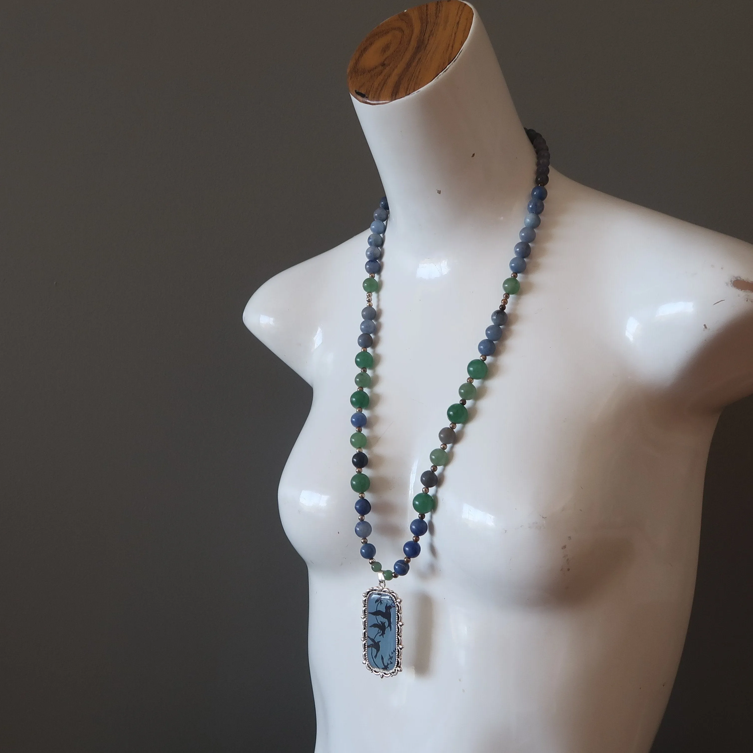 Aventurine Mixed Necklace Blue Gemstone Singing Song Birds