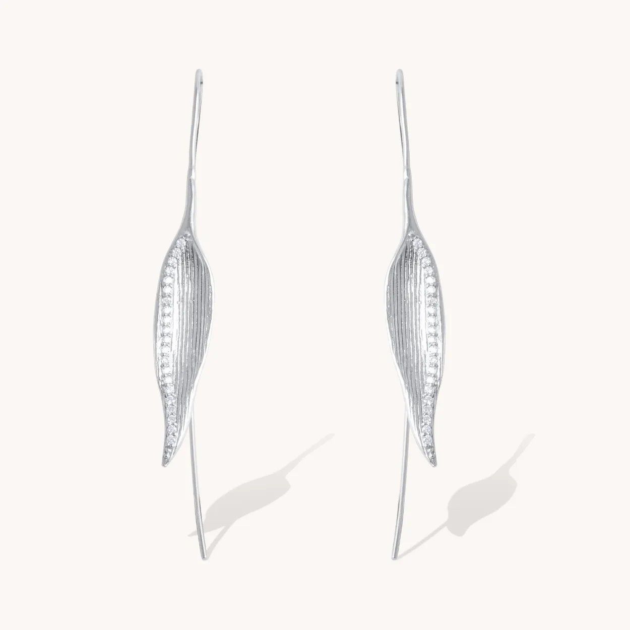 Bamboo Leaf Silver Drop Earrings W.