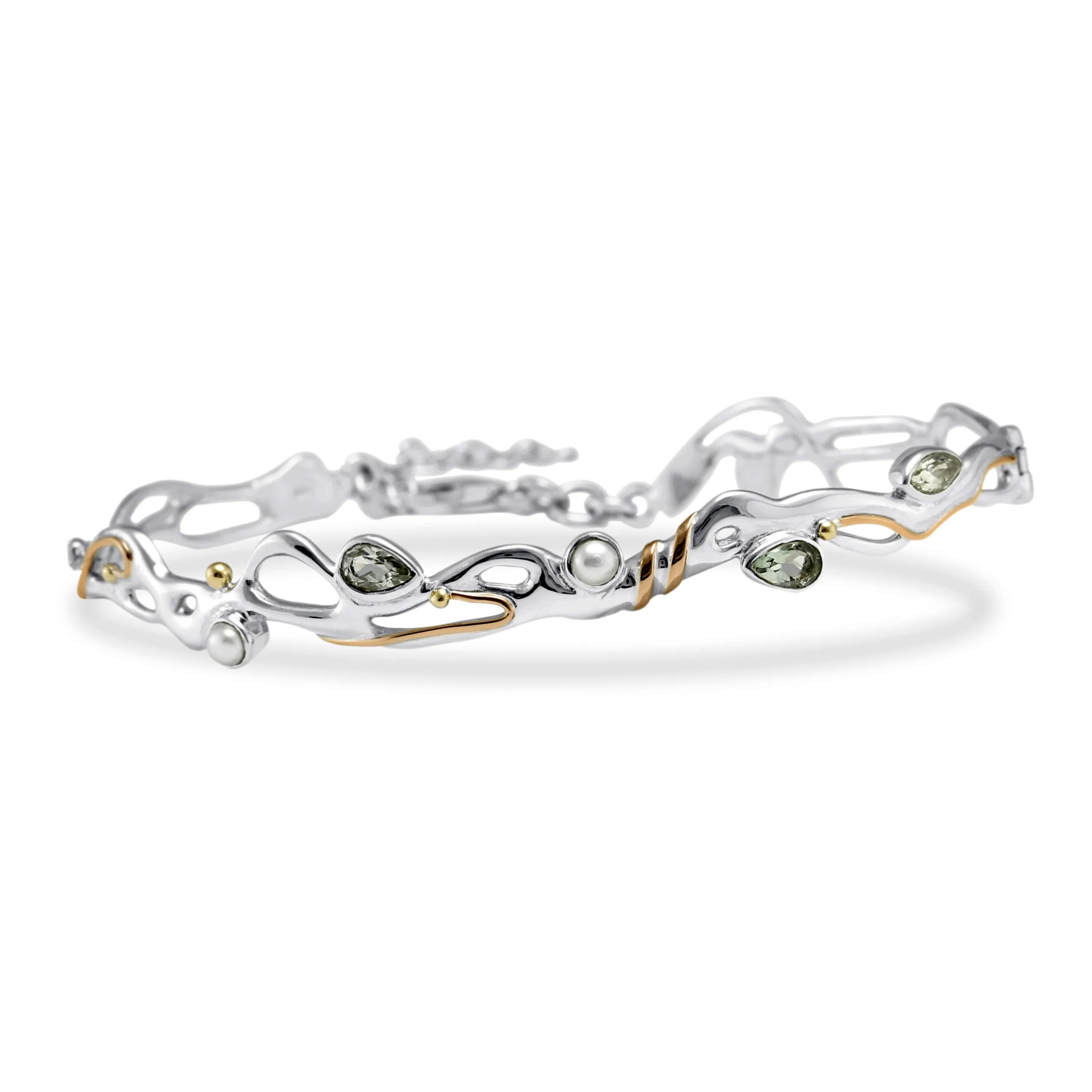 Banyan Green Amethyst and Pearl Hinged Bracelet