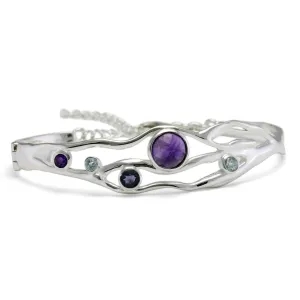 Banyan Silver Bracelet with Blue Topaz Amethyst and Iolite