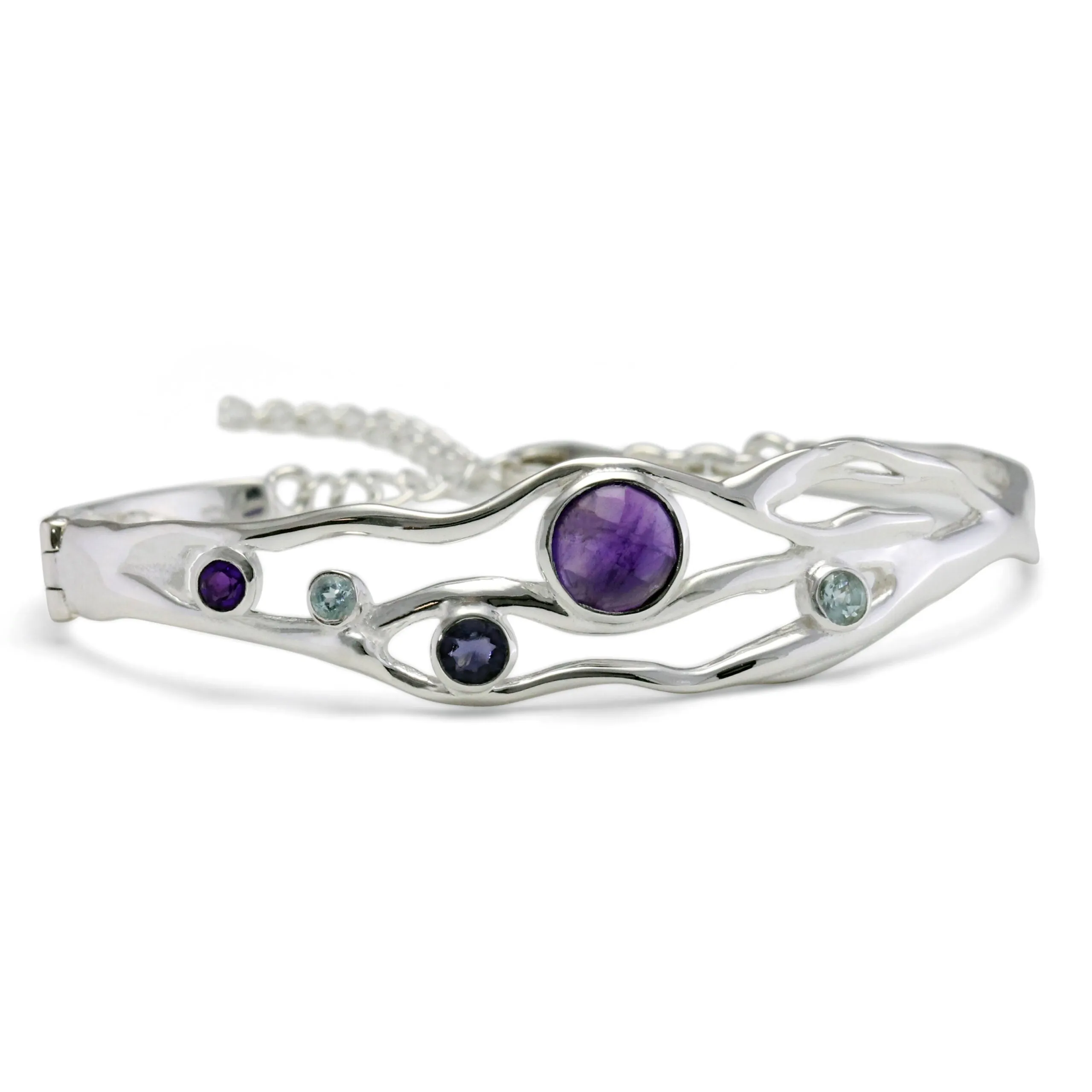 Banyan Silver Bracelet with Blue Topaz Amethyst and Iolite