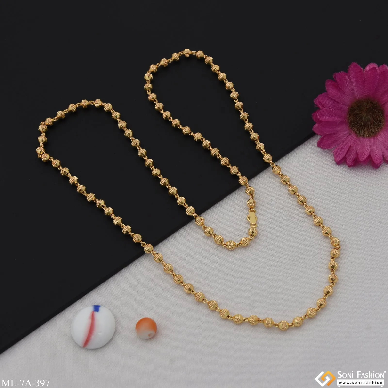 Beaded Finely Detailed Design Gold Plated Mala for Men - Style A397