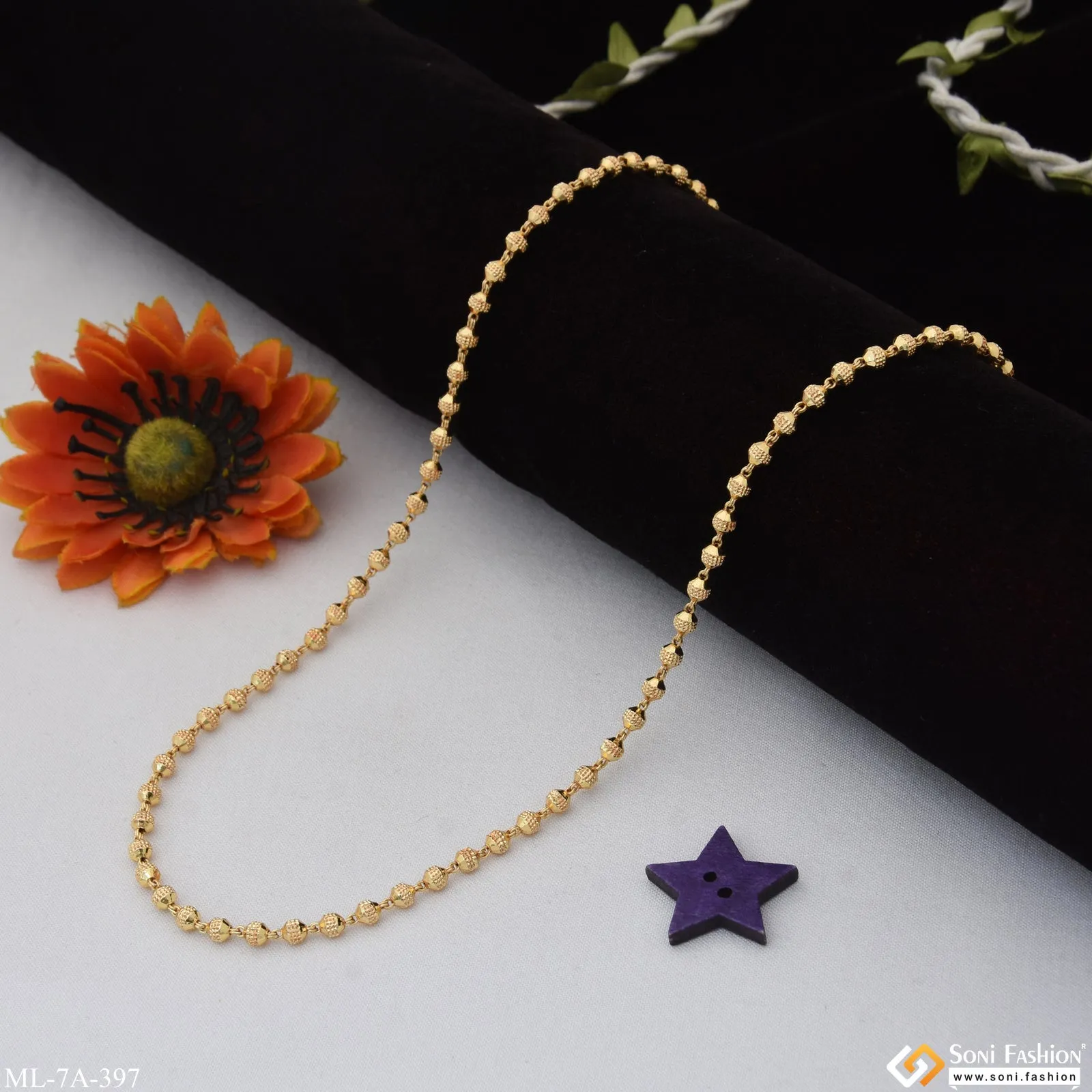 Beaded Finely Detailed Design Gold Plated Mala for Men - Style A397